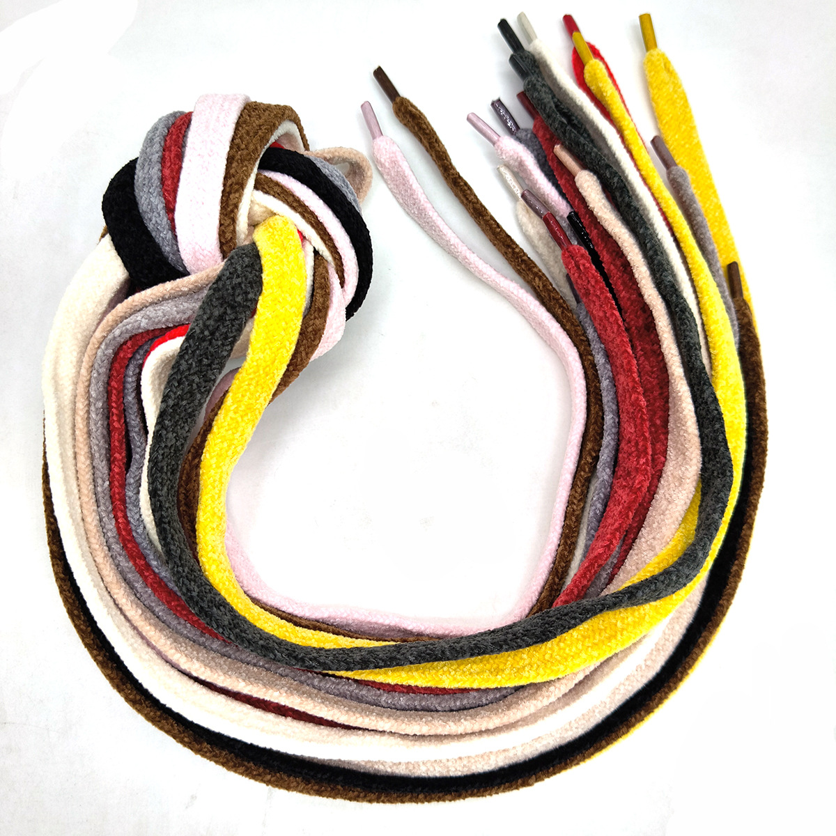 10mm color Chenille otoño invierno zapatos blancos pequeños zapatos planos huecos cordones planos casuales versátiles cordones de zapatos de doble capa