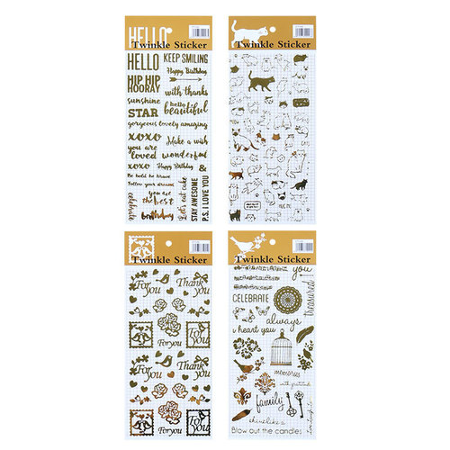 Retro Gold Foil Sticker Christmas Decoration Gold Foil Sticker Handbag PVC Cat Paradise English Letters Garden 4 Styles to Choose