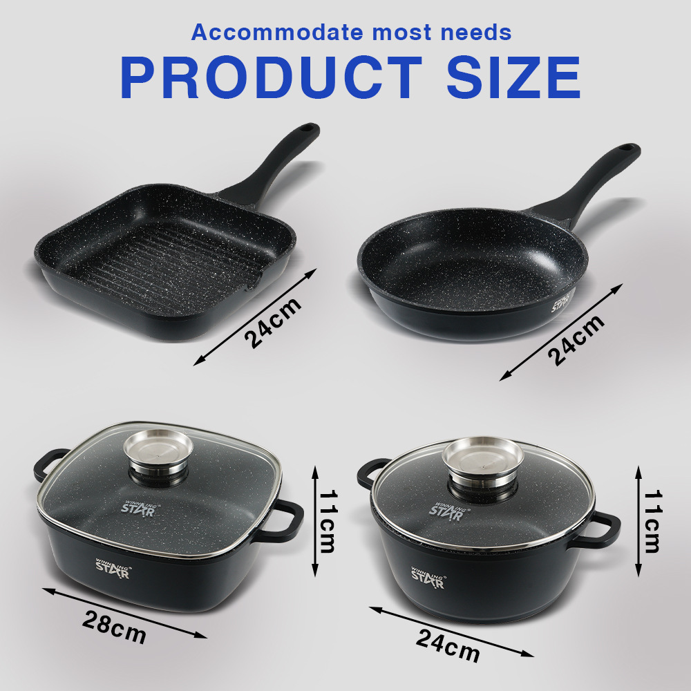 Winningstar olla de cocina especial transfronteriza, arroz frito, olla caliente, agua hirviendo, sartén antiadherente multifuncional, Juego de 4 piezas