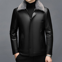 海宁真皮皮衣男士皮毛一体休闲加绒加厚中年迷彩短款绵羊皮外套潮