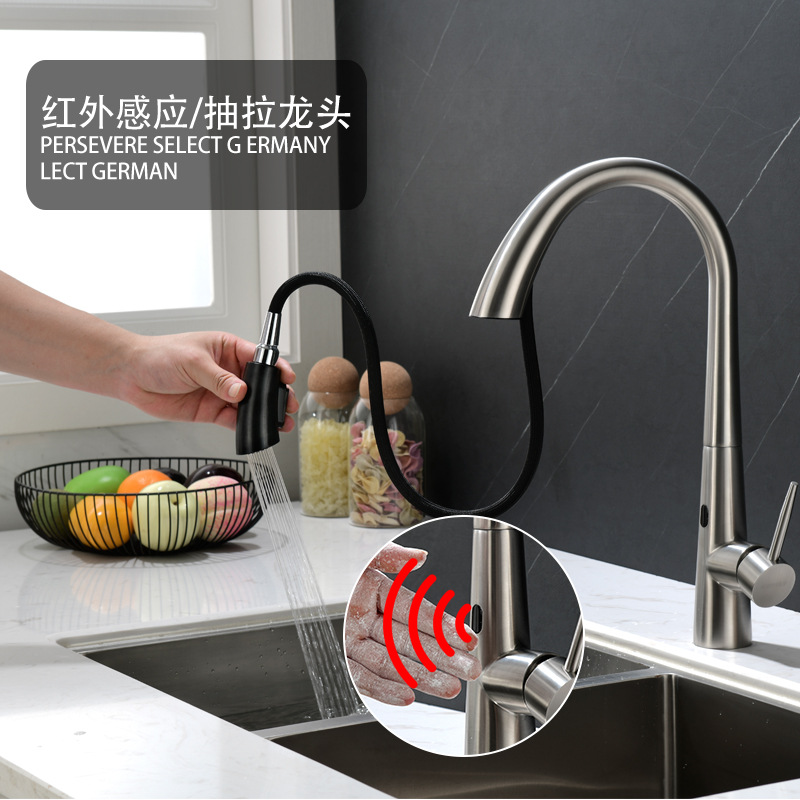 Grifos de extracción de inducción de cocina inteligente 304 sin plomo de acero inoxidable lavabo de verduras grifo de agua caliente y fría multifuncional