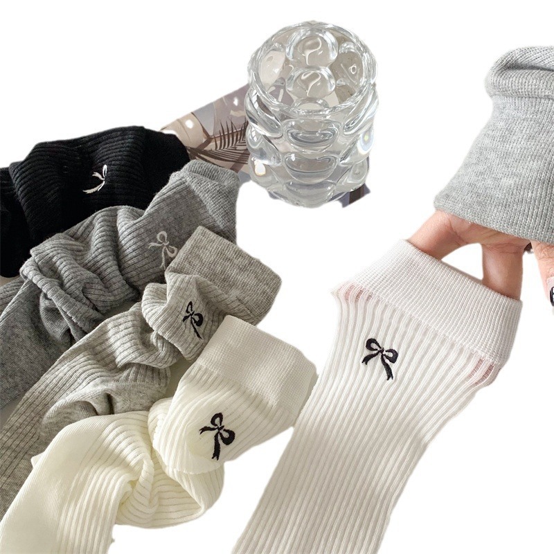 Ballet arco bordado calcetines de moda para niños delgados calcetines de color sólido sin hueso de tirada de calcetines de pila medias