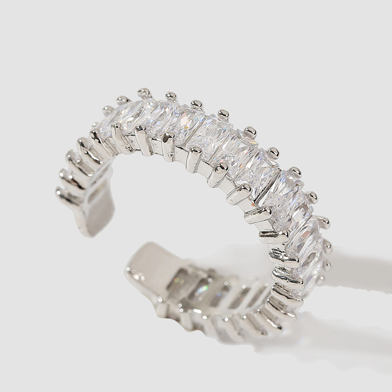 Korean simple temperament copper inlaid zirconium open creative high-quality ring jewelry