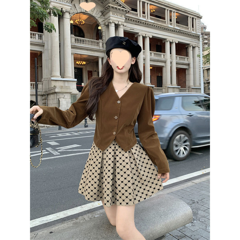 名媛小香風女2025秋季新款氣質洋氣兩件套顯瘦高腰百褶短裙