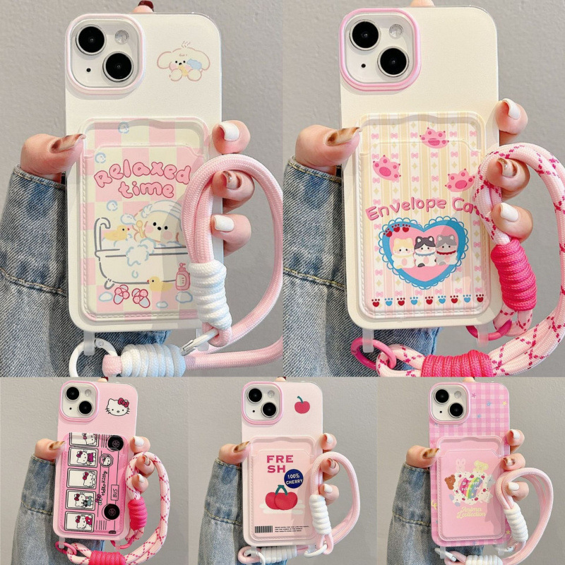Cute Female Puppy Kt Cat Apple 16 Mobile Phone Case Iphone17Promax All-Inclusive Card Holder 13 Lanyard Protective Cover