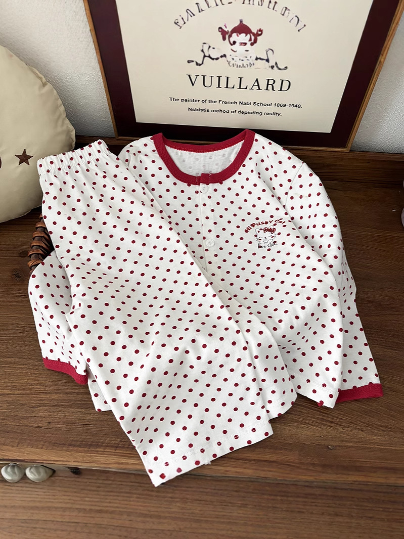 Conjunto de pijamas para niños Cárdigan de algodón para niñas Ropa de hogar de algodón Pijamas de vacaciones para bebés Estilo de verano para niños grandes
