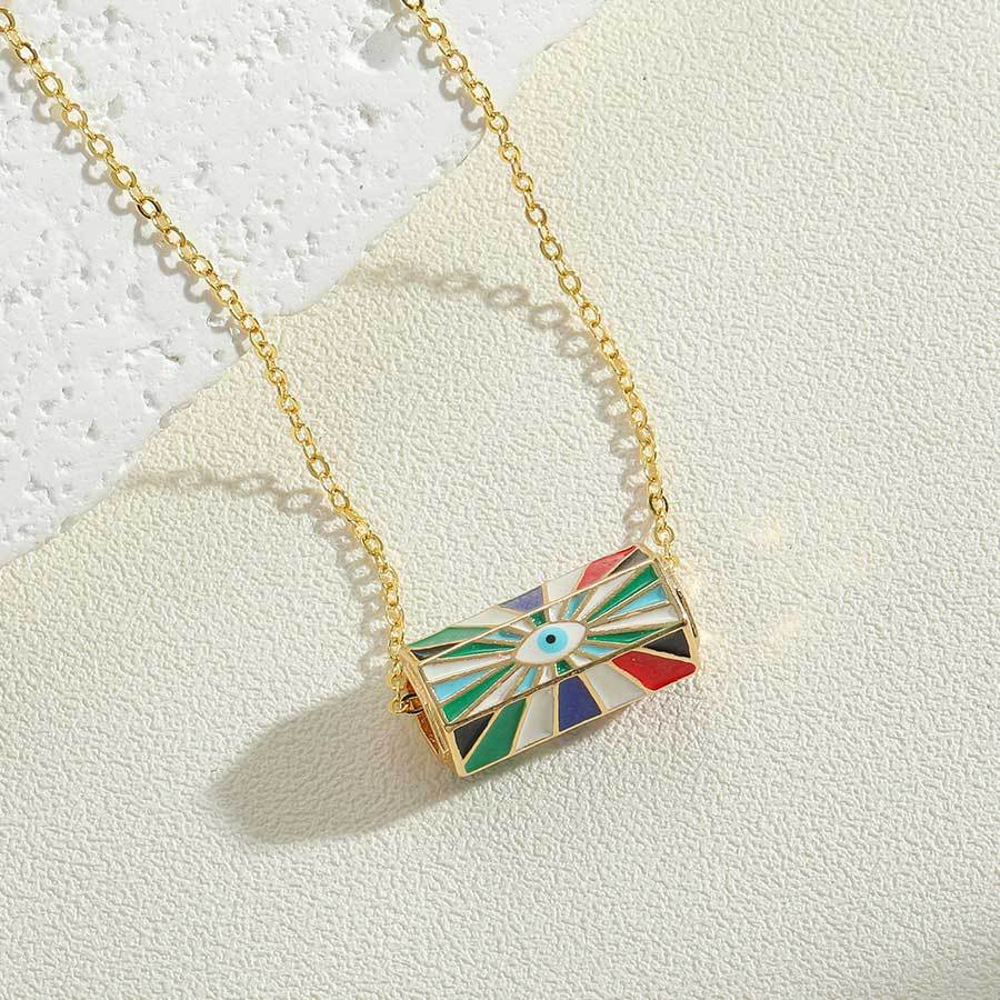 Collier avec pendentif œil du diable dégoulinant, chaîne de clavicule, collier de conception de paume hexagonale de mode de niche_voghion.com