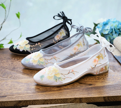 Single Fairy Hanfu shoes sandals covered embroidered cloth shoes  national women qipao cheongsam dress clothing hanfu shoes new wind