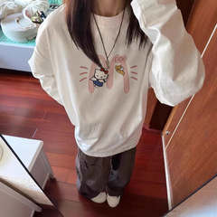 100%学院风纯棉长袖T恤女春秋初中高中学生宽松百搭打底衫上衣潮
