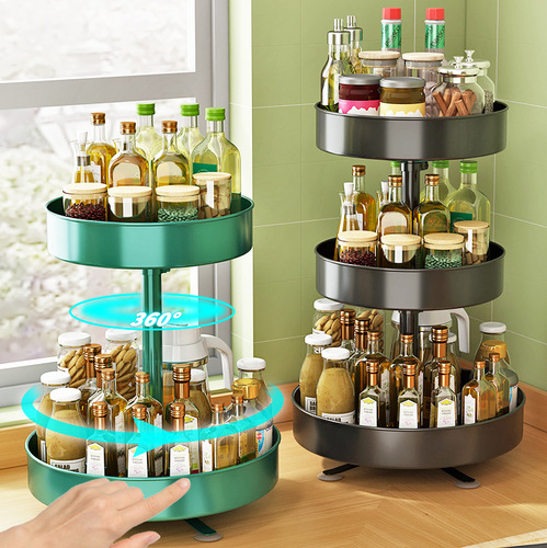 Kitchen rack spice rack household spice storage box multi-functional 360-degree rotating floor-standing storage rack