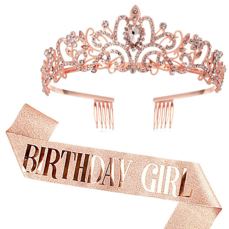 Rosa de la muchacha etiqueta cinturón oro rosa decoración fiesta cumpleaños props Correa hombro corona reina cinta traje regalo