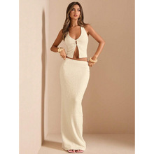 S 71404 Halter Crop Maxi Dress Set �Ҳ�¶�곤ȹ��װ�羳