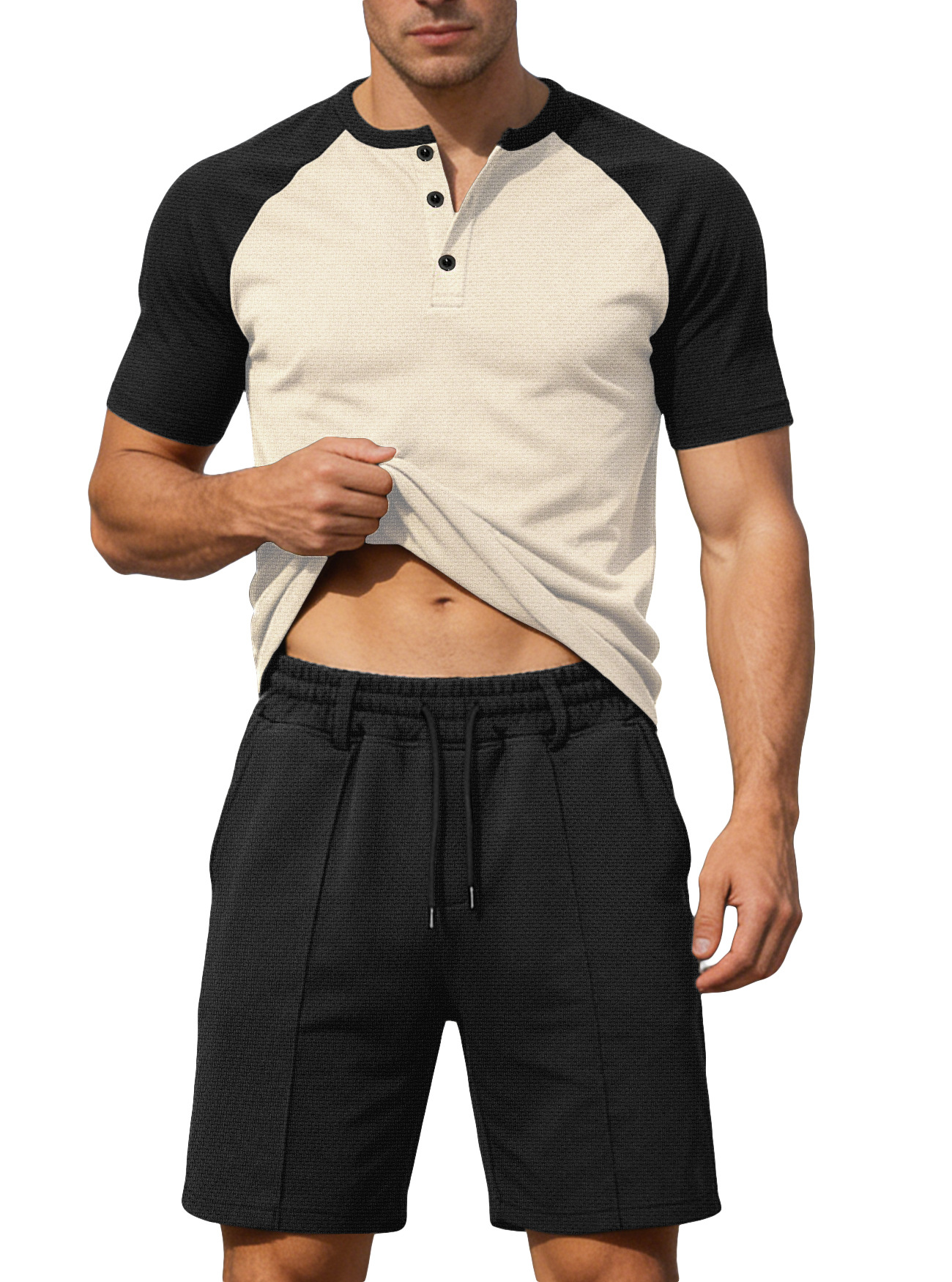 Nuevo transfronterizo de verano europeo y americano nuevo cuello en V casual de color de manga corta deportiva casual pantalones cortos de manga corta T-shirt para hombres
