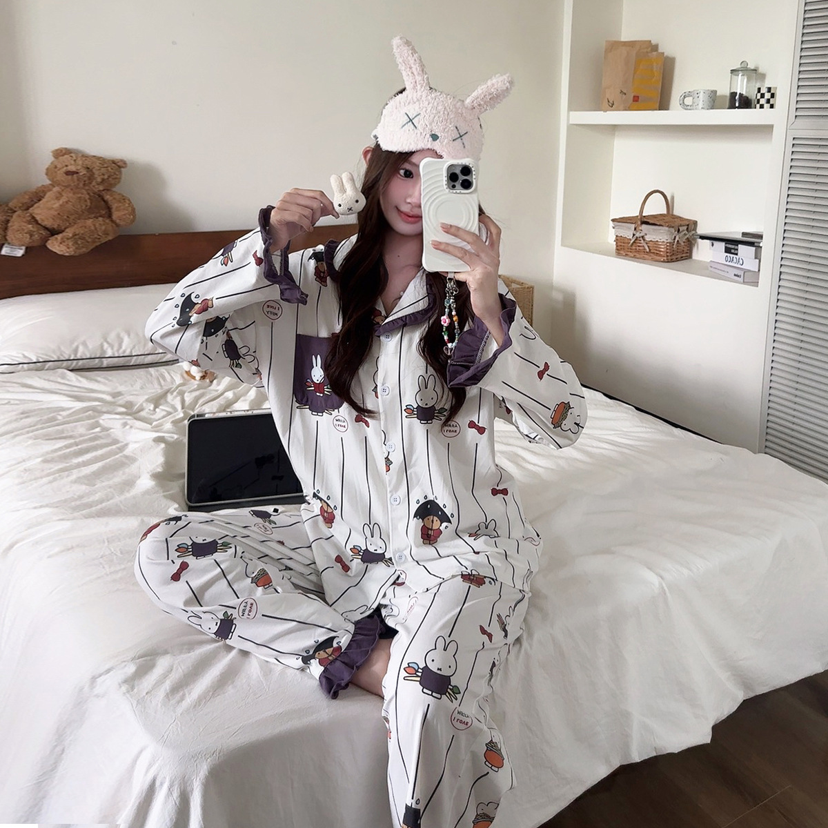 [Beneficios de liquidación] Runma Pijamas Primavera y otoño Mujeres de manga corta Verano Algodón Coral Velvet Hombres Manga larga Seda Pareja Invierno