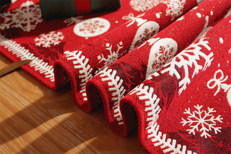 Julbordsflagga garnfärgad jacquard snöflinga Julhatt tofs bordsduk dekoration sängbordsflagga överdrag_voghion.com