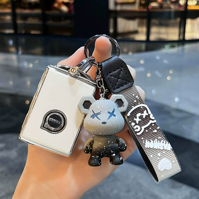 Car key bag case XC60 XC40 XC90 protective - volvo-c-smart-3-key-single-shell-white-grey-violence-bear-pendant