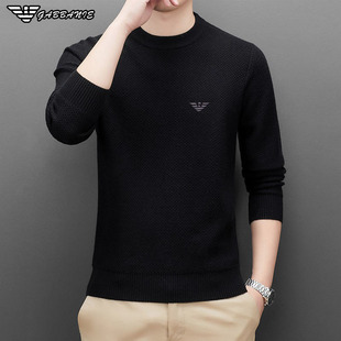Chiamania Crewneck Sweater Men's Solid Color Slim White Sweater Autumn and Winter Middle-aged Knitted Base Shirt