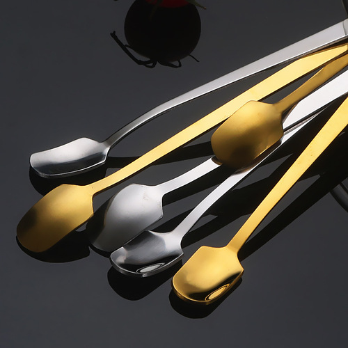 Stainless steel square head spoon, golden long handle small square spoon, coffee spoon, stirring spoon, tea spoon, exquisite dessert spoon