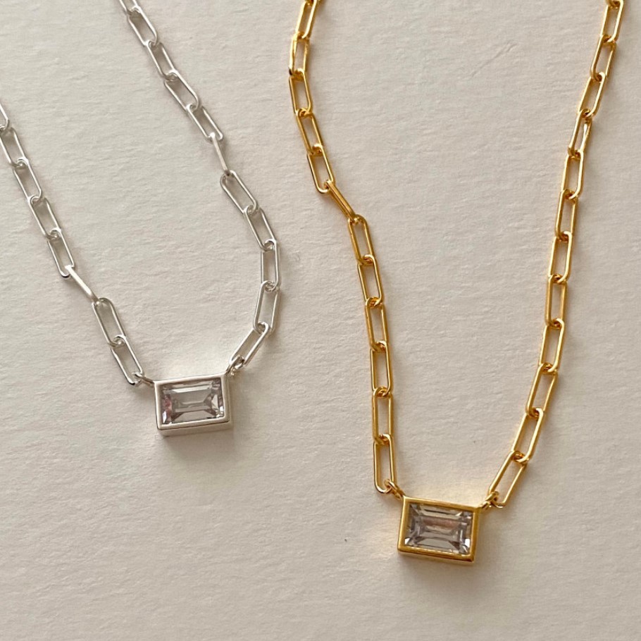 925 sterling silver Chain Material Paperclip Chain Chain Type 1 Piece Quantity 925 Sterling Silver Zircon Paperclip Chain Inlay Rectangle Necklace