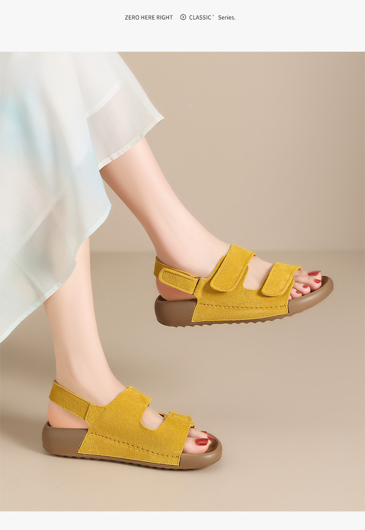 Dép Birkenstock nữ đế bằng quai chữ V dán Velcro, dép thời trang mùa hè đi biển — IL02 màu vàng chi tiết 19