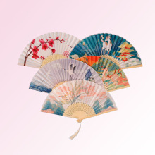 7寸中国风女式流苏便携古装汉服旗袍折扇竹扇大一笑扇