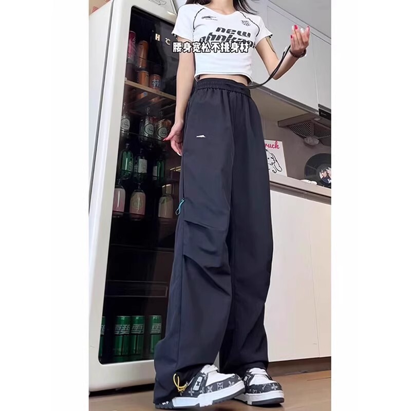 冰丝速干透气防晒运动裤女夏薄款宽松直筒休闲大码阔腿工装裤子|undefined