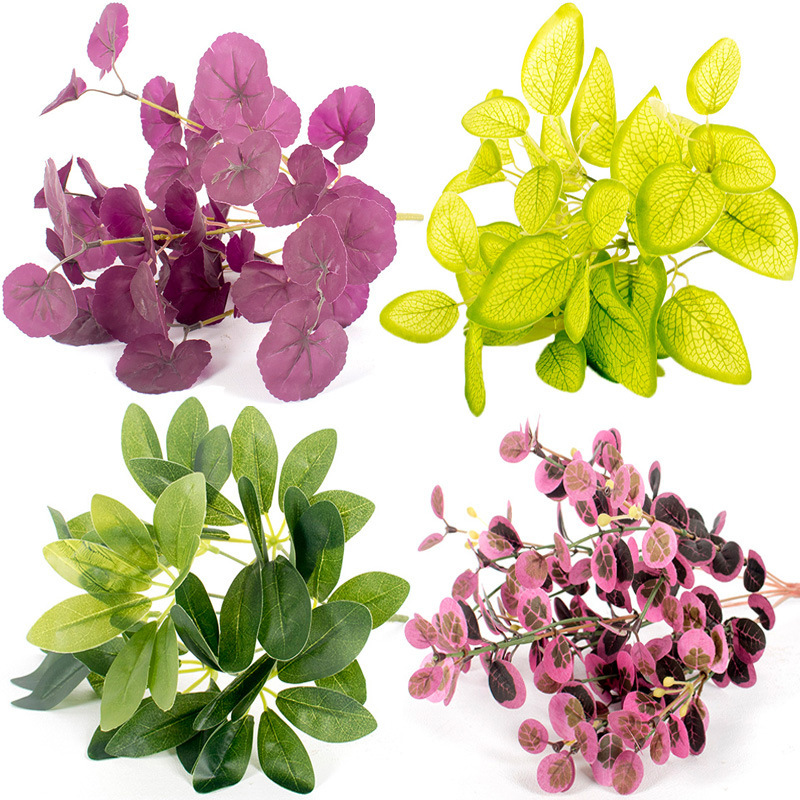 Planta artificial accesorios de pared pequeña hoja de patata dulce hoja de rábano verde planta decoración de la pared accesorios de plantas artificiales