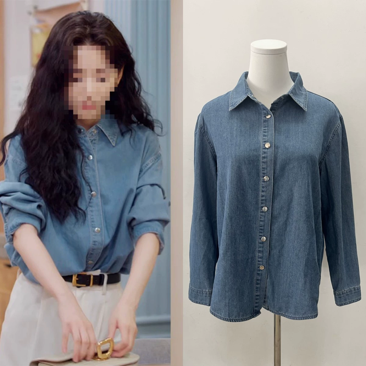 Долгосрочный запас: осенне-зимняя джинсовая рубашка в стиле Чжан Руонан, синяя, в гонконгском стиле, универсальная свободная рубашка-куртка