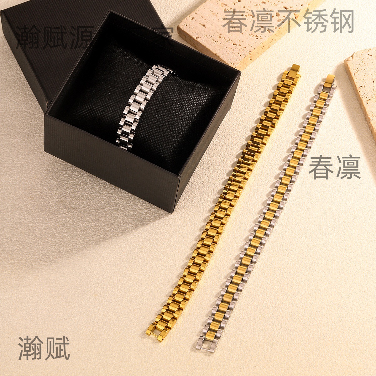 New stainless steel vacuum plating non-fading strap bracelet 18k gold hip hop fashion exquisite jewelry wholesale