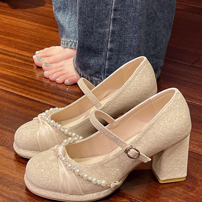 French Fairy Style High Heels with Skirts, Thick Heel Shoes for Women, Cute and Sweet Internet Celebrity Hot Style Women's Shoes That Can Be Worn for a Long Time Without Tiring Your Feet French Fairy Style High Heels with Skirts, Thick Heel Shoes for Women, Cute and Sweet Internet Celebrity Hot Style Women's Shoes That Can Be Worn for a Long Time Without Tiring Your Feet