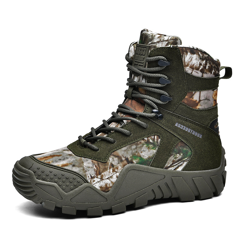 Cuatro estaciones botas tácticas de camuflaje gruesas, botas tácticas transpirables, tropas especiales al aire libre, botas de combate resistentes al desgaste para hombres