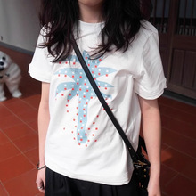 2025夏季新款小碎花印花短袖T恤女宽松百搭圆领小众设计感中长款