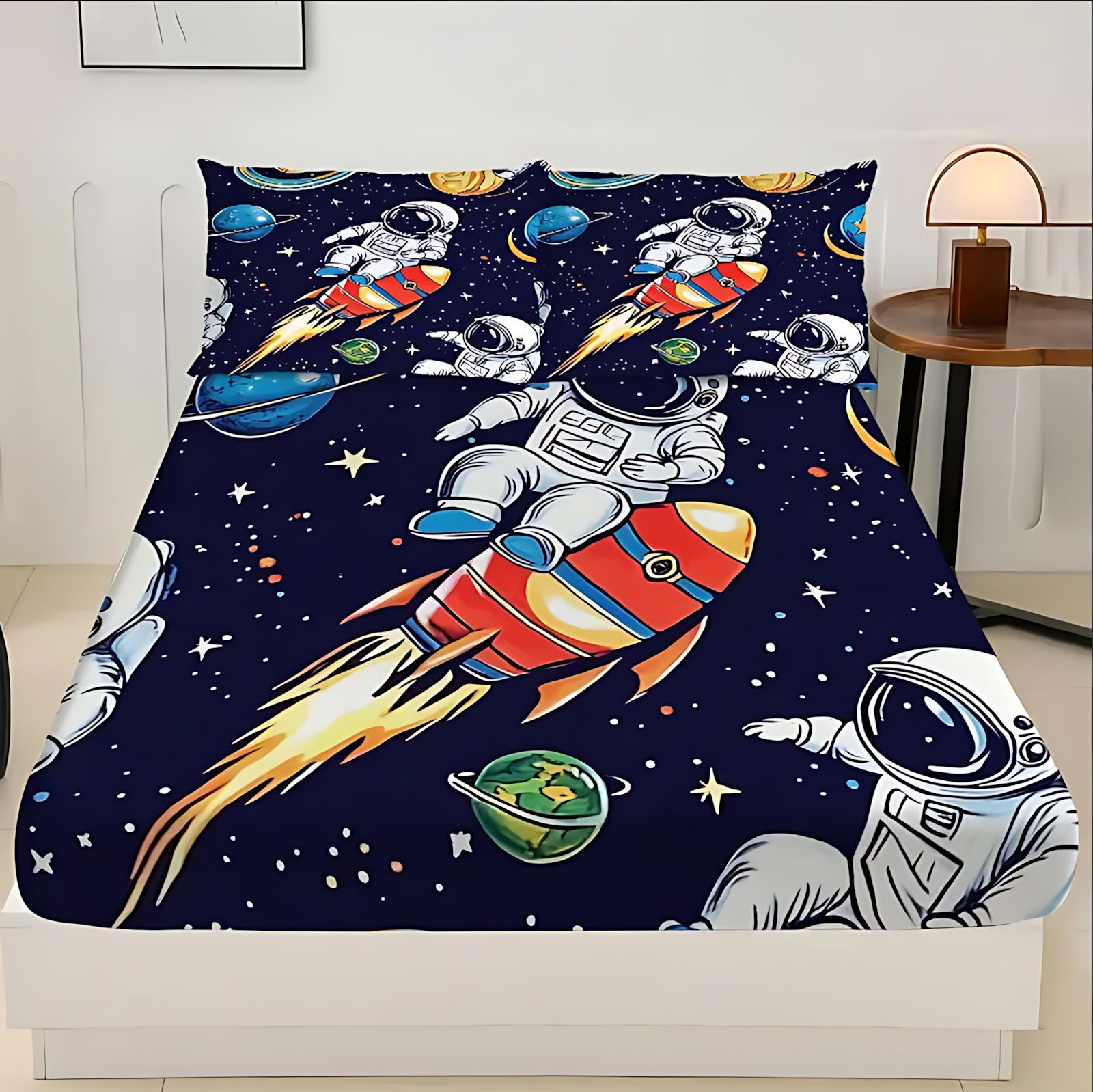 TEMU / JIT comercio exterior transfronterizo dibujos animados astronautas 3D impresión digital cama cama almohada kit para dibujar