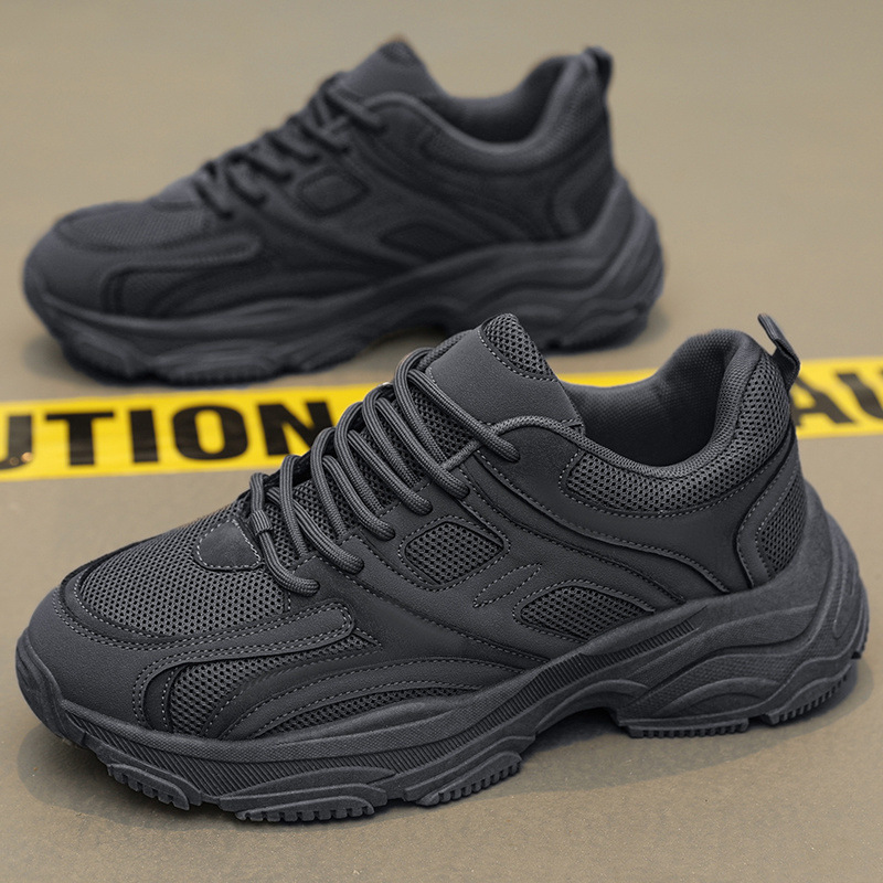Students' New Summer Trendy Dad Shoes, Fashionable Pure Black Men's Shoes, Mesh Breathable Sports Casual Shoes
