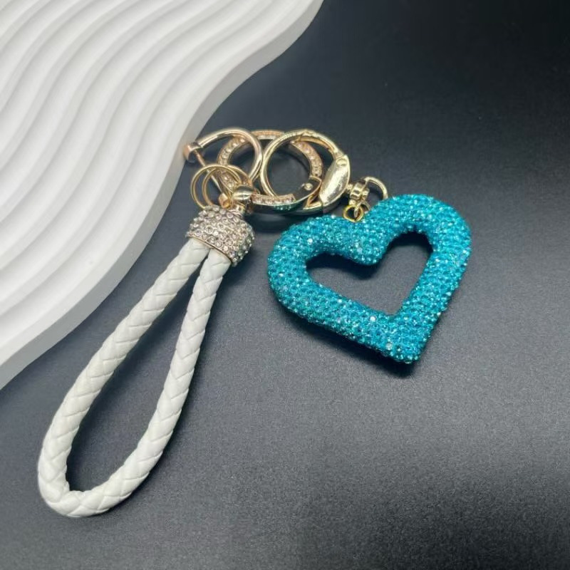 かわいい高級バッグペンダント完成品 DIY クリエイティブダイヤモンドジュエリーソフト粘土レザーロープ中空ラブキーホルダー|undefined