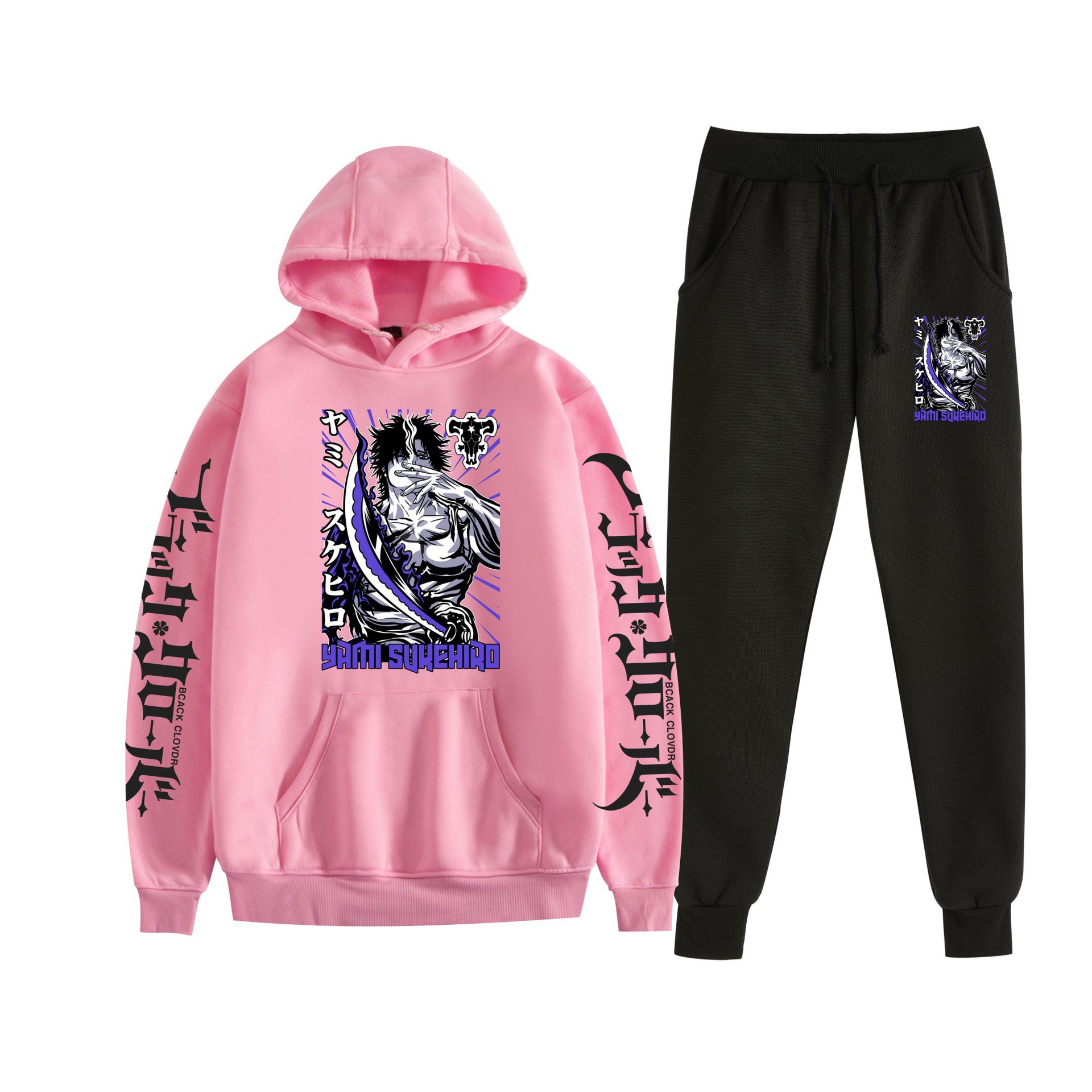 Trébol de cuatro hojas negro nuevo estilo transfronterizo Black Clover pareja suéter con capucha hombres y mujeres pantalones de dos piezas