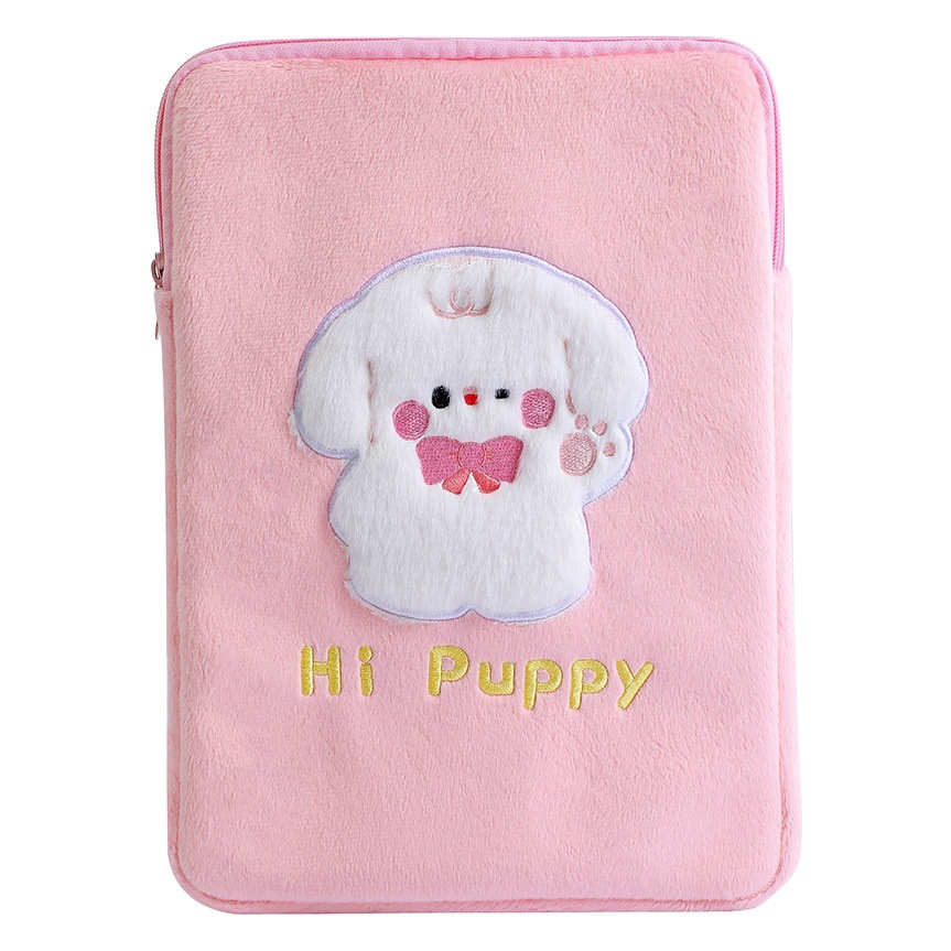 Estudiante de dibujos animados lindo felpa tableta bolsa de almacenamiento de computadora chica lindo perro liner bolsa adecuada para tableta de 11 pulgadas