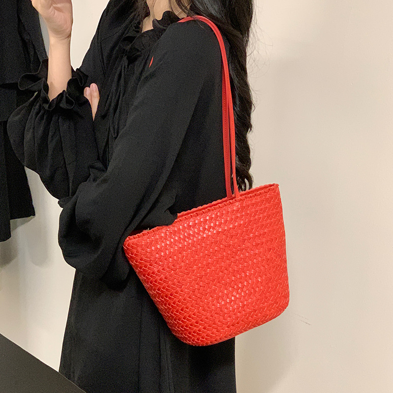 Genuine Leather Shoulder Bag For Women Tote Bag 2025 New Arrival Niche Handmade Cowhide Woven Bag Vacation Market Bag - Thumbnail 6