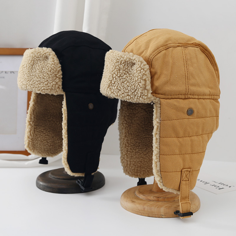 Chapeau de trappeur Lei Feng pour hommes et femmes, chapeau d'hiver de style coréen pour vélo électrique, chapeau de protection des oreilles, chapeau en coton chaud du nord-est, chapeau de pilote de moto_voghion.com