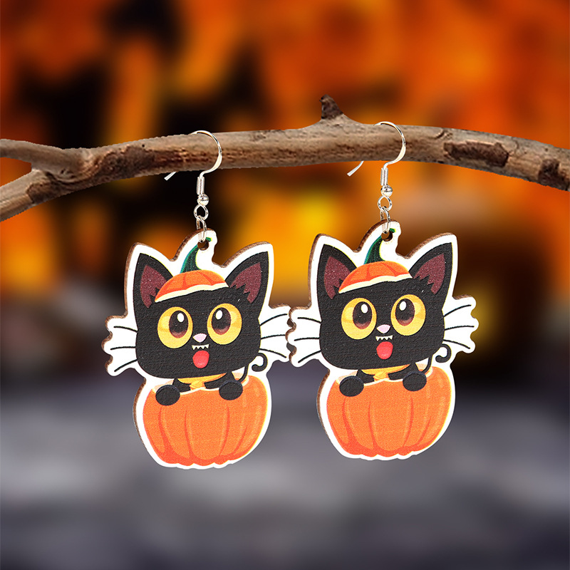 1 Pair Quantity 1 Pair Funny Halloween Pattern Wood Drop Earrings