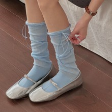 IOULOR少女蝴蝶结泡泡口堆堆袜2025新款小清新日系中筒袜诸暨袜子