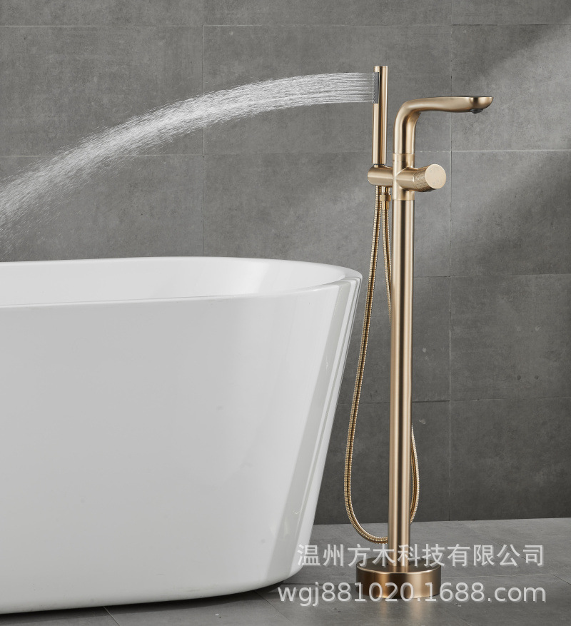 Black chrome-plated brushed gold gun gray floor-standing single-handle double-control ceramic valve core hot and cold water faucet, wooden bucket bathtub, showerhead undefined