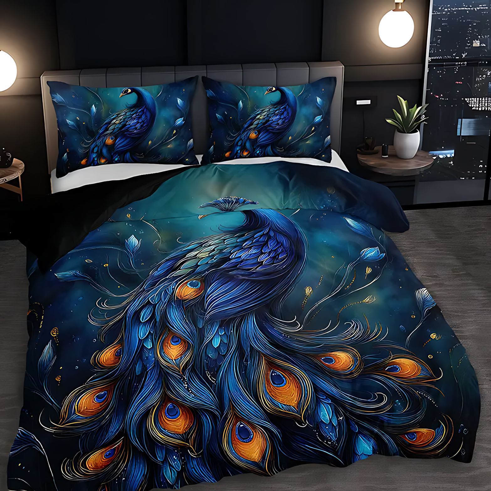 TEMU / JIT ropa de cama transfronteriza esponjosa cubierta de colchón conjunto de lujo moderno peacock impresión digital HD