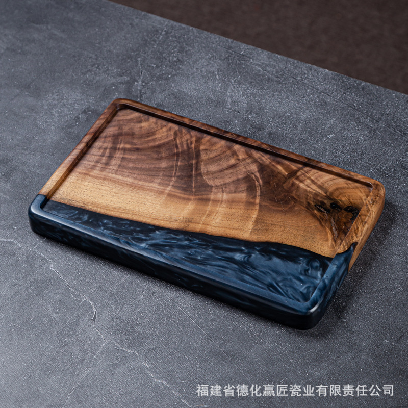 Placa de té de madera sólida regalos de hotel retro bandeja de nuez negra bandeja de té rectangular china simple platos de comedor