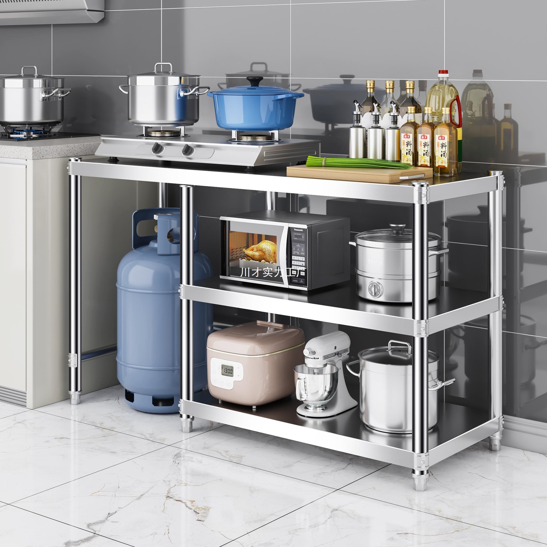 包邮不锈钢工作台放煤气罐灶台架家商用饭店切菜案板台面厨房收纳