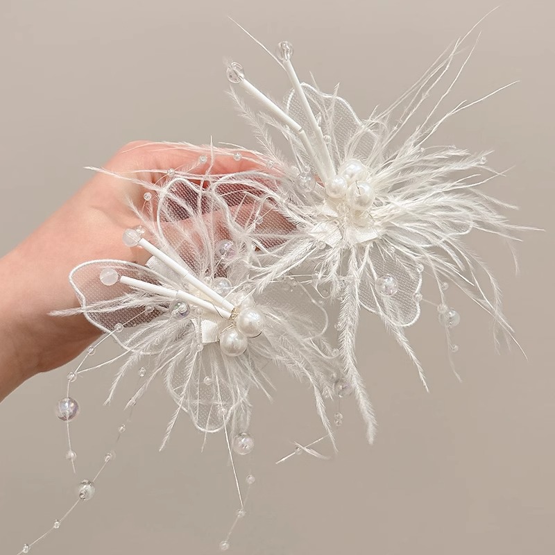 Fuegos artificiales de alta calidad, pinzas para el cabello de plumas fáciles de enfriar, flequillo lateral femenino, pinzas para el cabello inmortal, anillo de novia, tocado