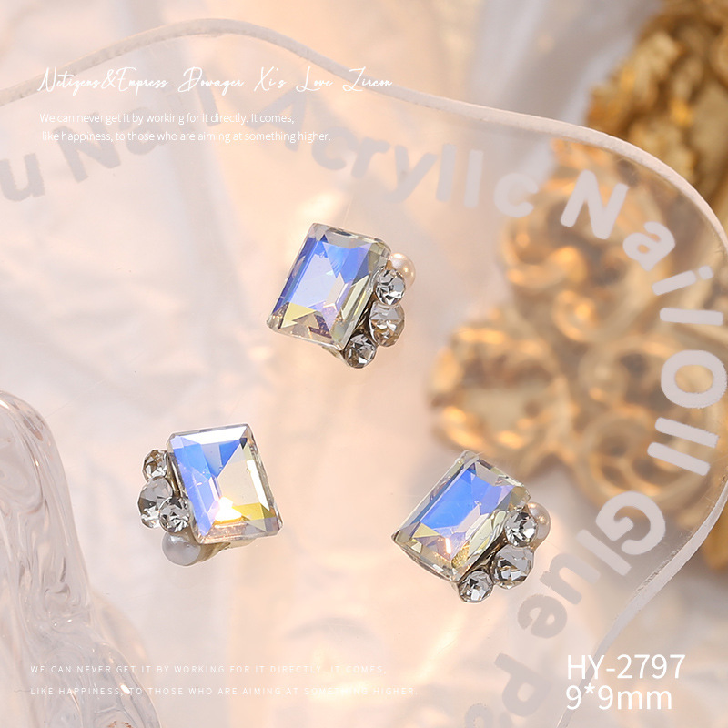 Celebridad en línea Maillard joyería de uñas de cristal pila diamante producto terminado flash torcido corazón grasa cuadrado hecho a mano perla joyería de uñas