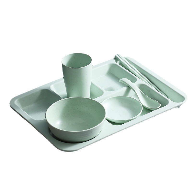 Plato de paja de trigo para adultos conjunto de seis piezas separado plato grande Arroz Tazón Cuchara Taza placa traje cantina estudiante engrosamiento image 8
