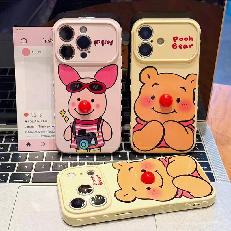 Couple's red-nosed Piglet bear phone case suitable for Apple 17 Pro Max, bubble heart, Huawei, Xiaomi 17, Vivo Couple's red-nosed Piglet bear phone case suitable for Apple 17 Pro Max, bubble heart, Huawei, Xiaomi 17, Vivo