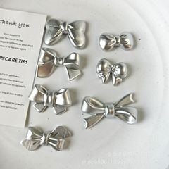 银色金属感蝴蝶结diy饰品洞洞鞋鞋花配件手机壳发饰材料百搭批发